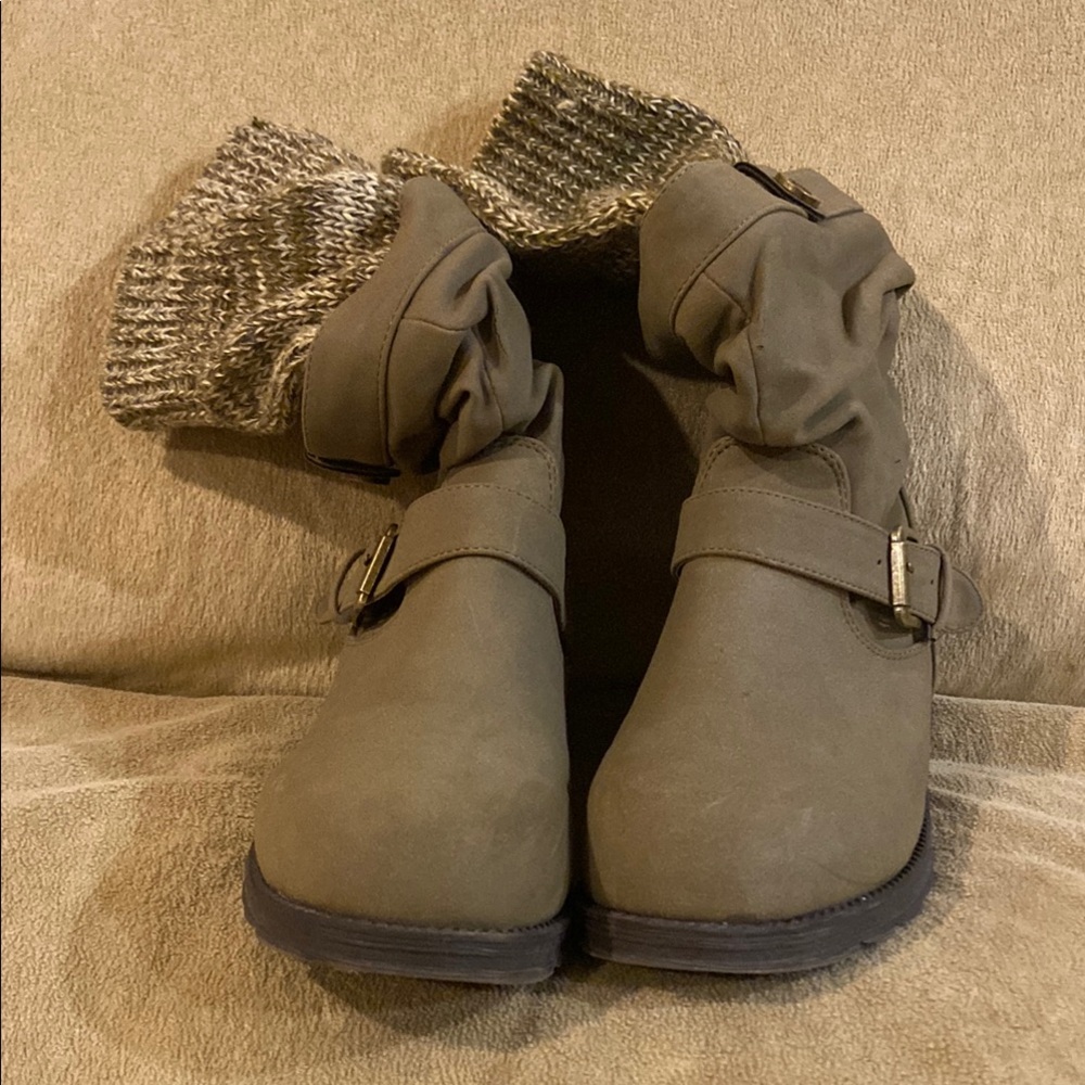 Women's Taupe Ankle Boots with Knit Cuff